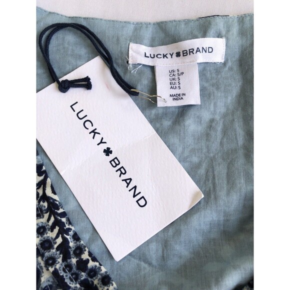 NWT Lucky Brand Tiered Bohemian Maxi Dress Blue Women’s Button Down Tie Waist S - Picture 13 of 13